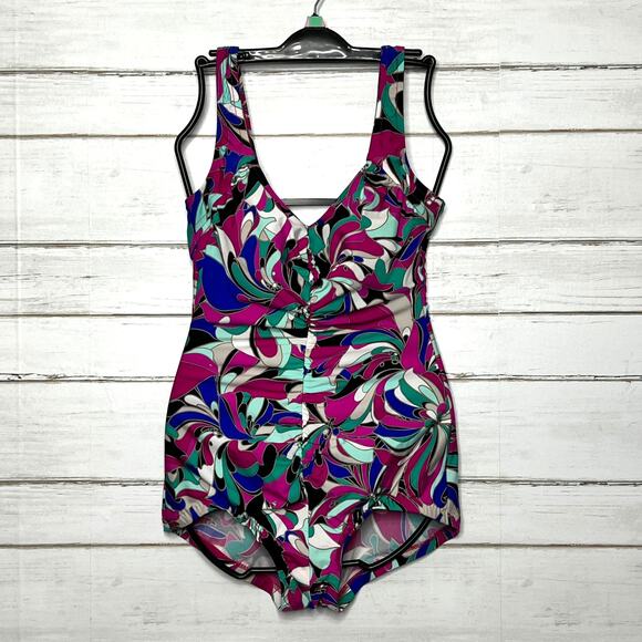 Maxine of Hollywood Shirred Front Girl Leg One Piece Swimsuit Size 10 - Picture 1 of 10
